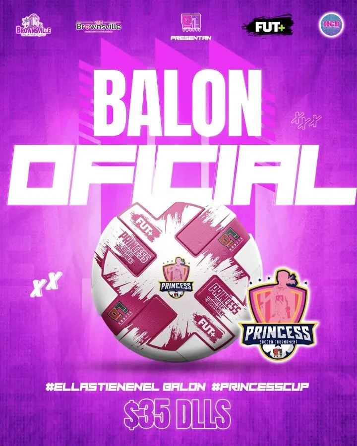 Official Princess Soccer Tournament ball in pink and white with the Princess Cup crest — $35